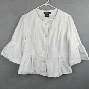 George ME Mark Eisen Arctic White Linen Blend Bell Sleeve Peplum Work Jacket 10